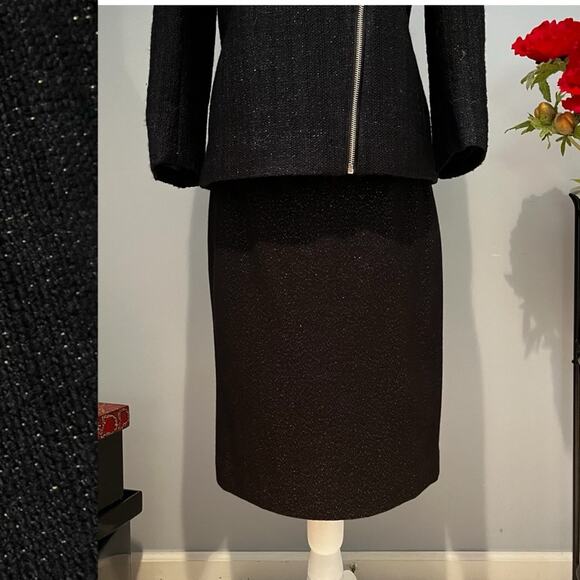 NEW J. Crew Wool Cashmere Metallic Shimmer Career Work Pencil Knee Skirt Blac… - Picture 1 of 13